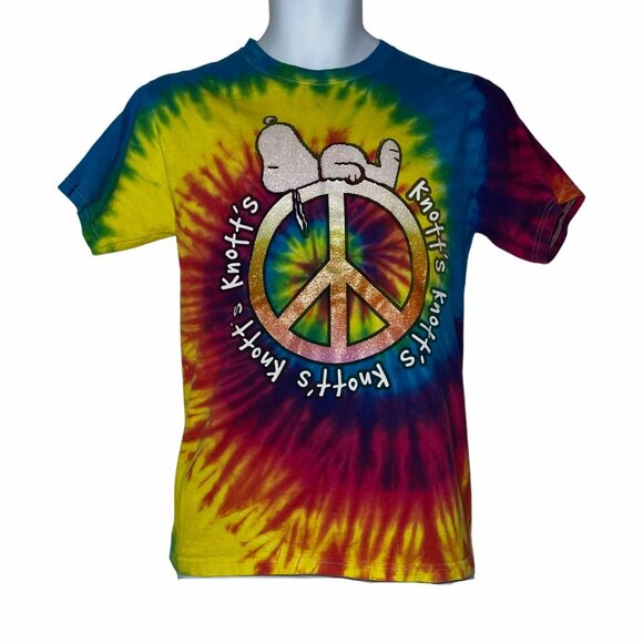 Knott's Berry Farm Other - Knott's Berry Farm TShirt Mens S Snoopy Tee Tie Dye Glitter Peace Sign Colorful